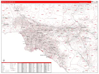Greater Los Angeles Metro Area RedLine style ZIP Code wall map
