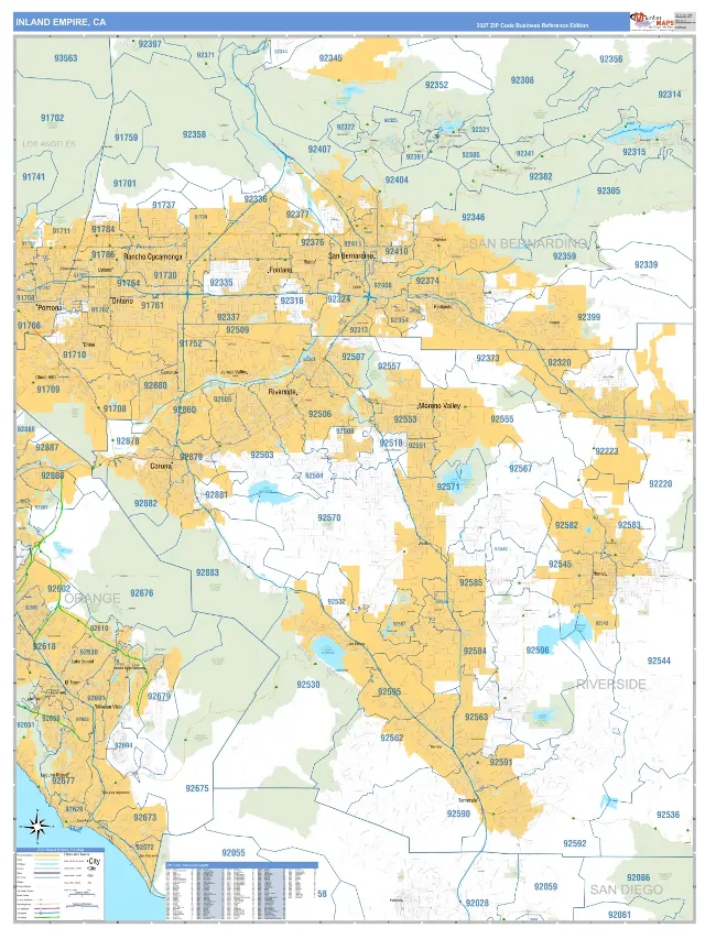 Inland Empire Metro Area ZIP Code Wall Map, Business Reference style