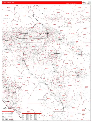 Inland Empire Metro Area RedLine style ZIP Code wall map
