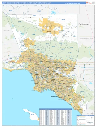 Los Angeles-Long Beach-Anaheim Metro Area Business Reference style ZIP Code wall map