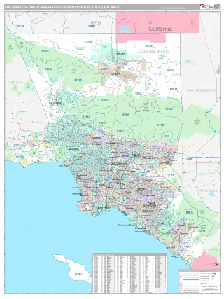 Los Angeles-Long Beach-Anaheim Metro Area Classic style ZIP Code wall map