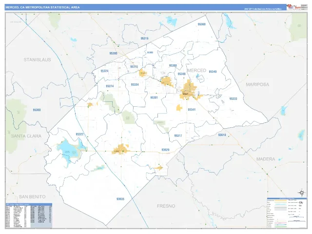 Merced Metro Area ZIP Code Wall Map, Business Reference style