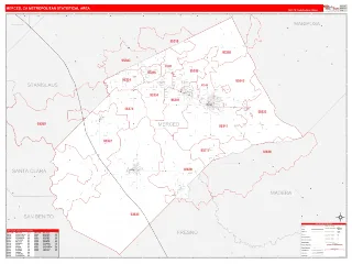 Merced Metro Area RedLine style ZIP Code wall map