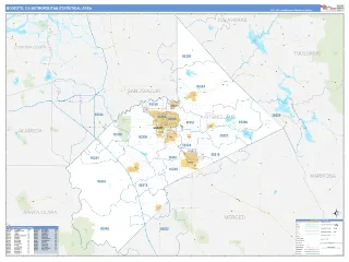 Modesto Metro Area Business Reference style ZIP Code wall map