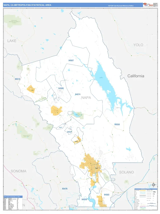 Napa Metro Area ZIP Code Wall Map, Business Reference style