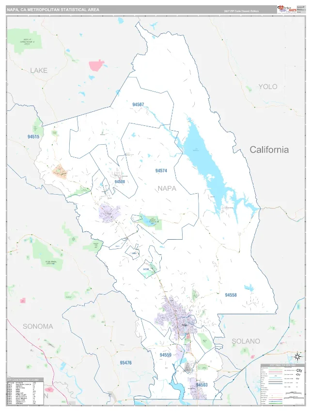 Napa Metro Area ZIP Code Wall Map, Classic style
