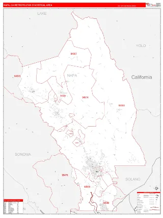 Napa Metro Area RedLine style ZIP Code wall map
