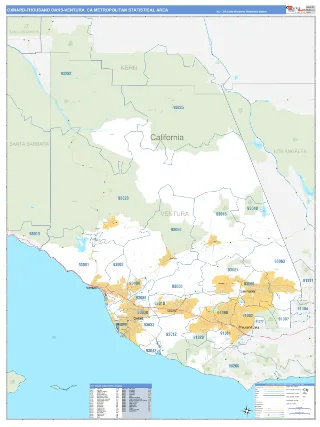 Oxnard-Thousand Oaks-Ventura Metro Area Business Reference style ZIP Code wall map