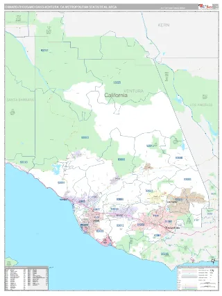 Oxnard-Thousand Oaks-Ventura Metro Area Classic style ZIP Code wall map