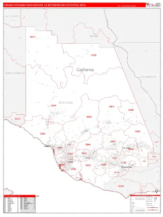 Oxnard-Thousand Oaks-Ventura Metro Area RedLine style ZIP Code wall map