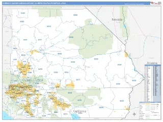 Riverside-San Bernardino-Ontario Metro Area Business Reference style ZIP Code wall map