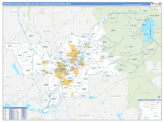 Sacramento–Roseville–Arden-Arcade Metro Area Business Reference style ZIP Code wall map