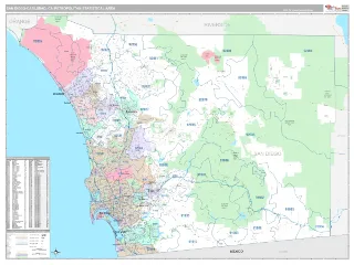 San Diego-Carlsbad Metro Area Classic style ZIP Code wall map