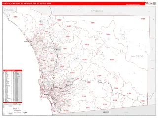 San Diego-Carlsbad Metro Area RedLine style ZIP Code wall map