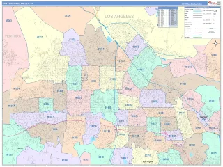 San Fernando Valley Metro Area ColorCast style ZIP Code wall map