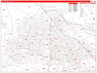 San Fernando Valley Metro Area RedLine style ZIP Code wall map