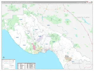 Santa Cruz-Watsonville Metro Area Classic style ZIP Code wall map