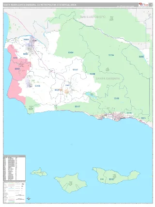 Santa Maria-Santa Barbara Metro Area Classic style ZIP Code wall map