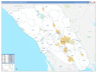 Santa Rosa Metro Area Business Reference style ZIP Code wall map