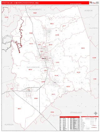 Stockton-Lodi Metro Area RedLine style ZIP Code wall map