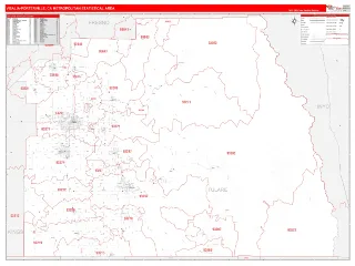 Visalia-Porterville Metro Area RedLine style ZIP Code wall map