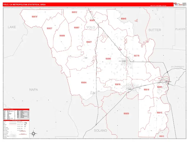 Yolo Metro Area ZIP Code Wall Map, RedLine style