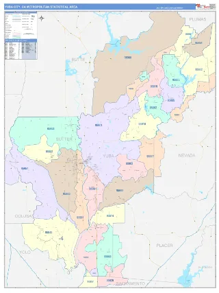 Yuba City Metro Area ColorCast style ZIP Code wall map