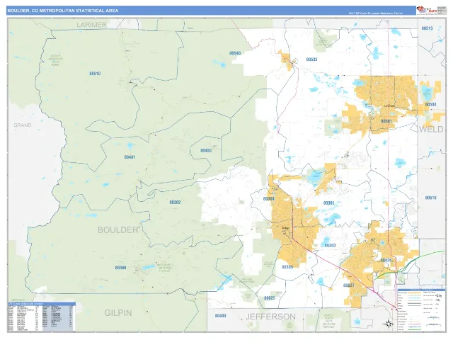 Boulder Metro Area ZIP Code Wall Map, Business Reference style