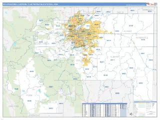 Denver-Aurora-Lakewood Metro Area Business Reference style ZIP Code wall map
