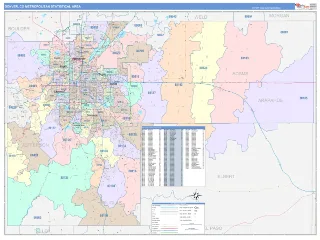 Denver Metro Area ColorCast style ZIP Code wall map