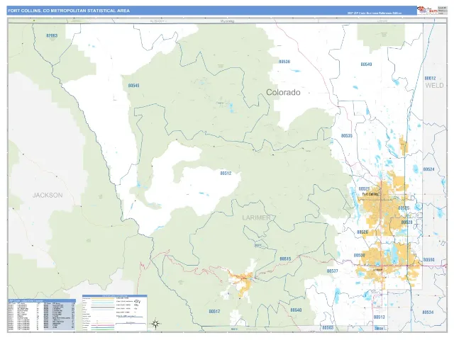 Fort Collins Metro Area ZIP Code Wall Map, Business Reference style