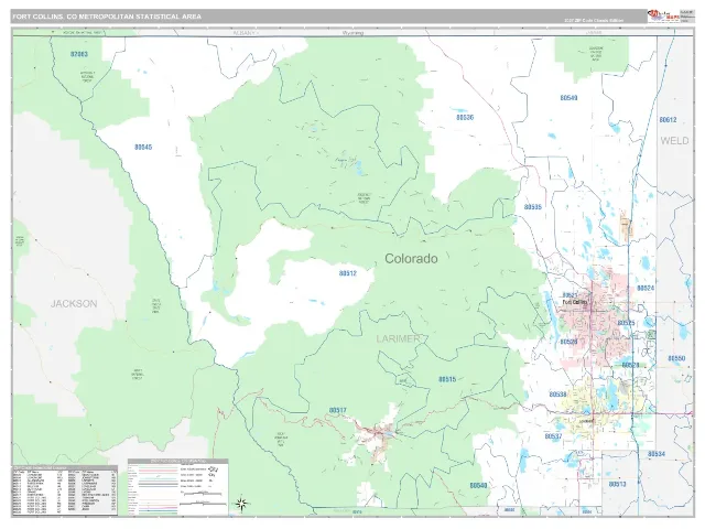 Fort Collins Metro Area ZIP Code Wall Map, Classic style