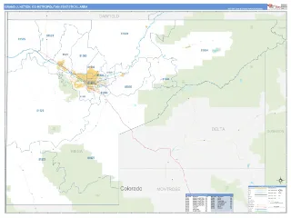 Grand Junction Metro Area Business Reference style ZIP Code wall map
