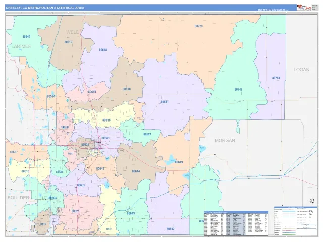 Greeley Metro Area ZIP Code Wall Map, ColorCast style
