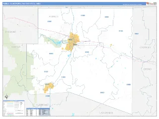 Pueblo Metro Area Business Reference style ZIP Code wall map