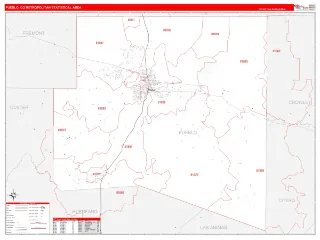 Pueblo Metro Area RedLine style ZIP Code wall map