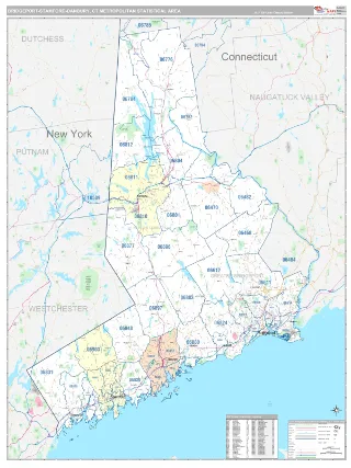 Bridgeport-Stamford-Norwalk Metro Area Classic style ZIP Code wall map