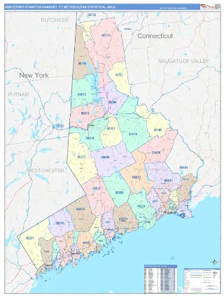 Bridgeport-Stamford-Norwalk Metro Area ColorCast style ZIP Code wall map