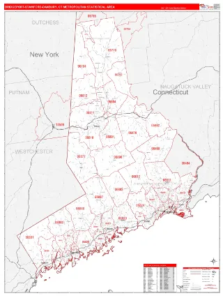 Bridgeport-Stamford-Norwalk Metro Area RedLine style ZIP Code wall map