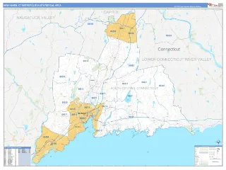 New Haven-Milford Metro Area Business Reference style ZIP Code wall map