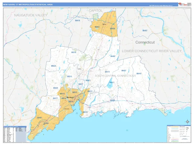 New Haven-Milford Metro Area ZIP Code Wall Map, Business Reference style