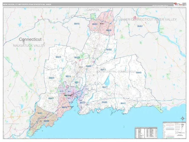 New Haven-Milford Metro Area ZIP Code Wall Map, Classic style
