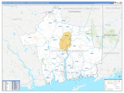Norwich-New London metro area map