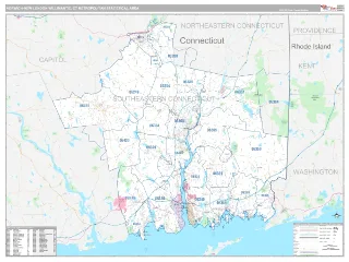 Norwich-New London Metro Area Classic style ZIP Code wall map