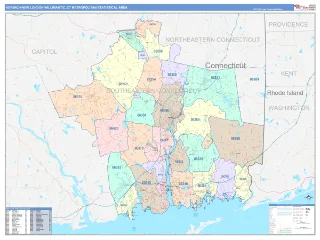 Norwich-New London Metro Area ColorCast style ZIP Code wall map