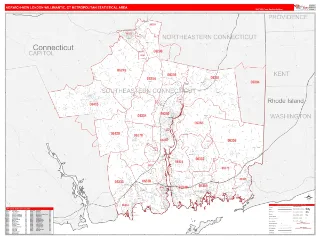 Norwich-New London Metro Area RedLine style ZIP Code wall map