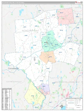 Waterbury Metro Area Classic style ZIP Code wall map
