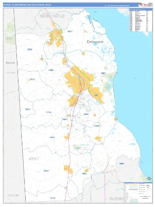 Dover Metro Area Business Reference style ZIP Code wall map
