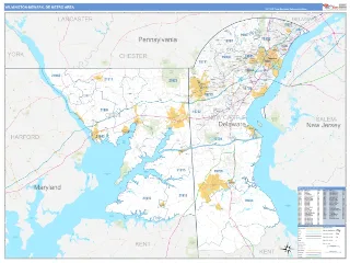 Wilmington-Newark Metro Area Business Reference style ZIP Code wall map