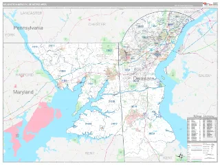 Wilmington-Newark Metro Area Classic style ZIP Code wall map